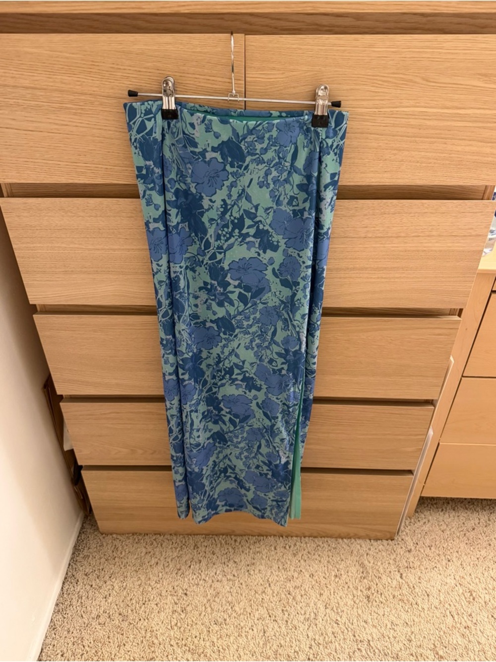 Free People Blue & Aqua Floral Side-Slit Maxi Skirt
